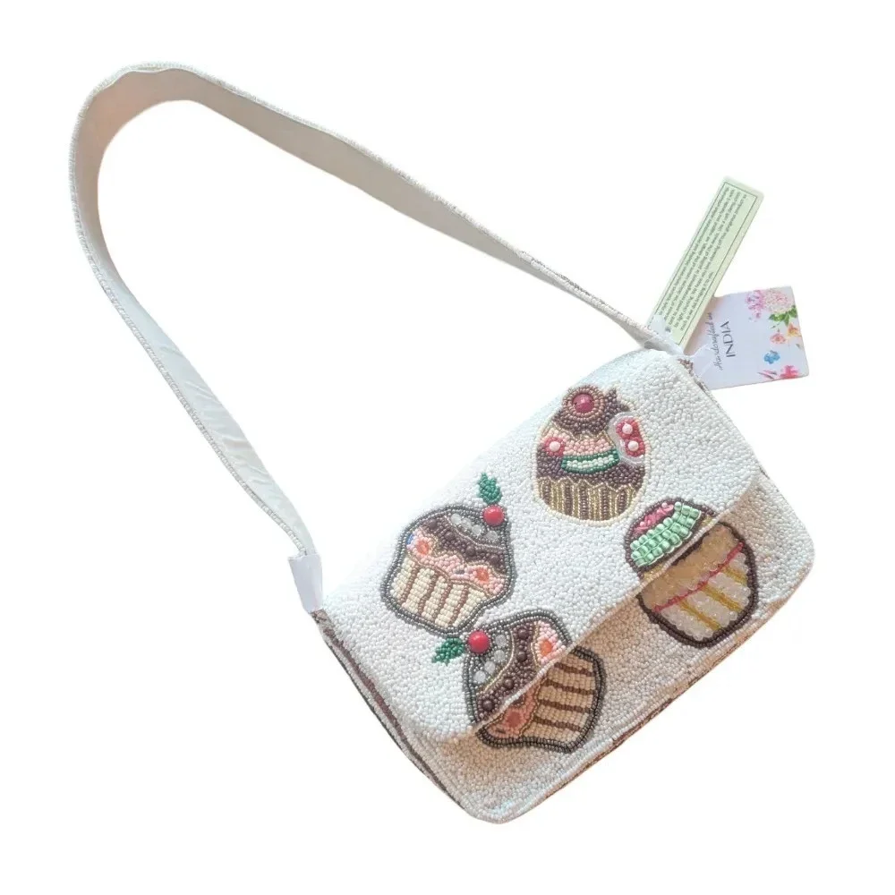 Viral Beaded Handcrafted In India Beaded Cupcake Shoulder Bag Purse NWT